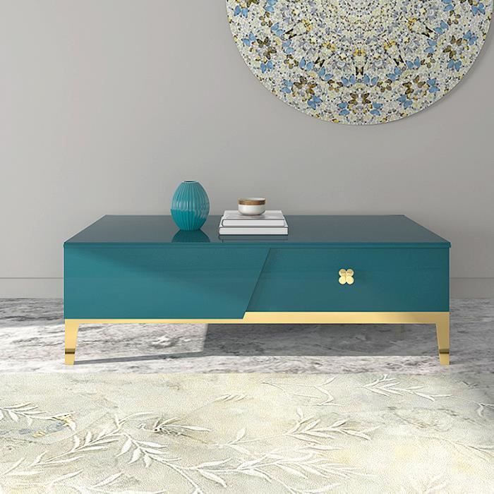Table basse design couleur bleu et or Azur