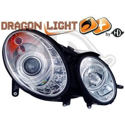 1615286 , Paire de Feux Phares Daylight LED chrome pour MERCEDES Classe E E220-502 W211 de 2002 a 2006