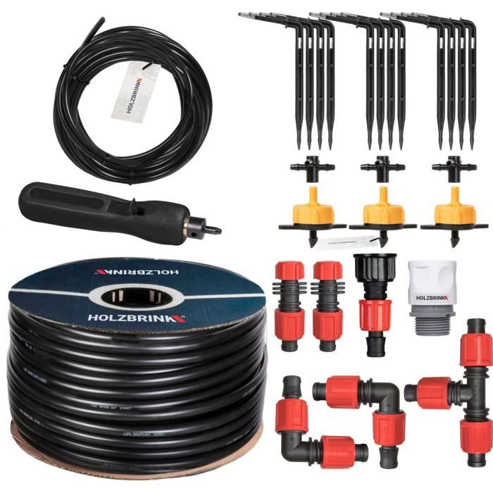 HOLZBRINK Kit d'arrosage goutte à goutte - système d'irrigation - serre - jardin - 20m Tuyau LDPE 16mm, 3x goutteur 2l/h