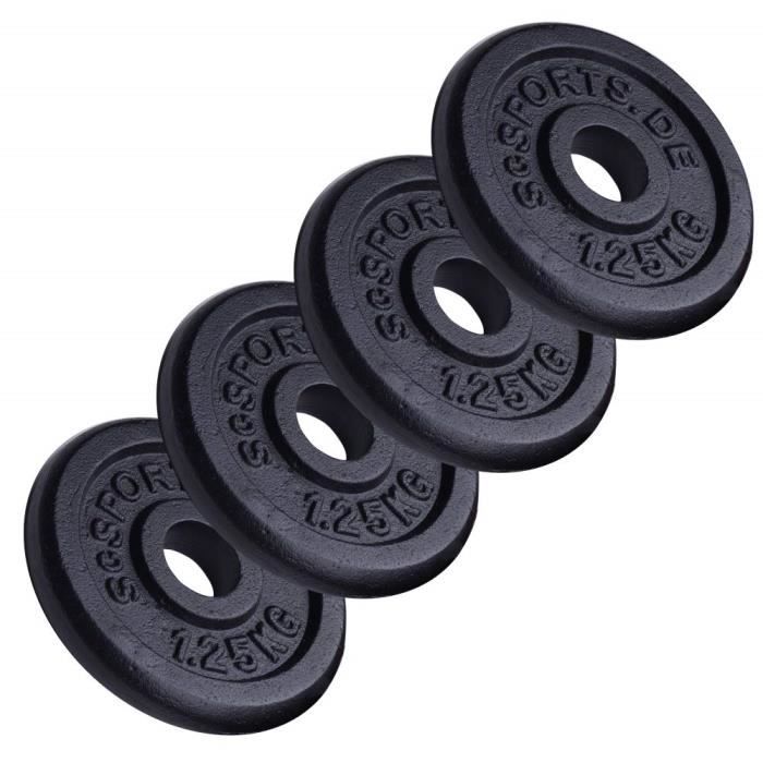 ScSPORTS Set de Disques d'Haltère 5 kg de 4 x 1,25 kg poids en Fonte Trou de Perçage 30-31 mm - Idéal pour Haltères Courts