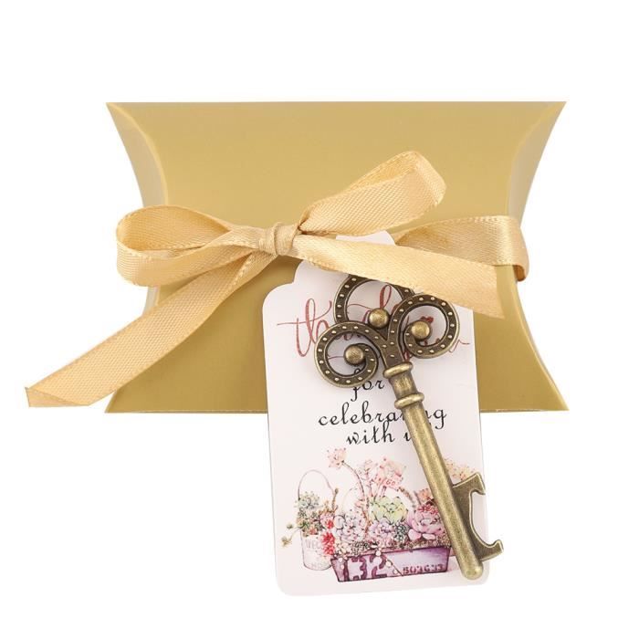 Drfeify ouvre-bouteille de clés vintage Décapsuleur de clés avec étiquettes d'escorte carte ruban de soie cadeau de mariage