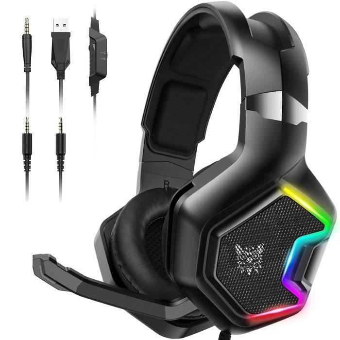 Casque gamer, Casque Gaming lumineux avec micro Isolation de bruit ONIKUMA K18 Son Surround casque de jeu pour PC MAC PS4 Xbox