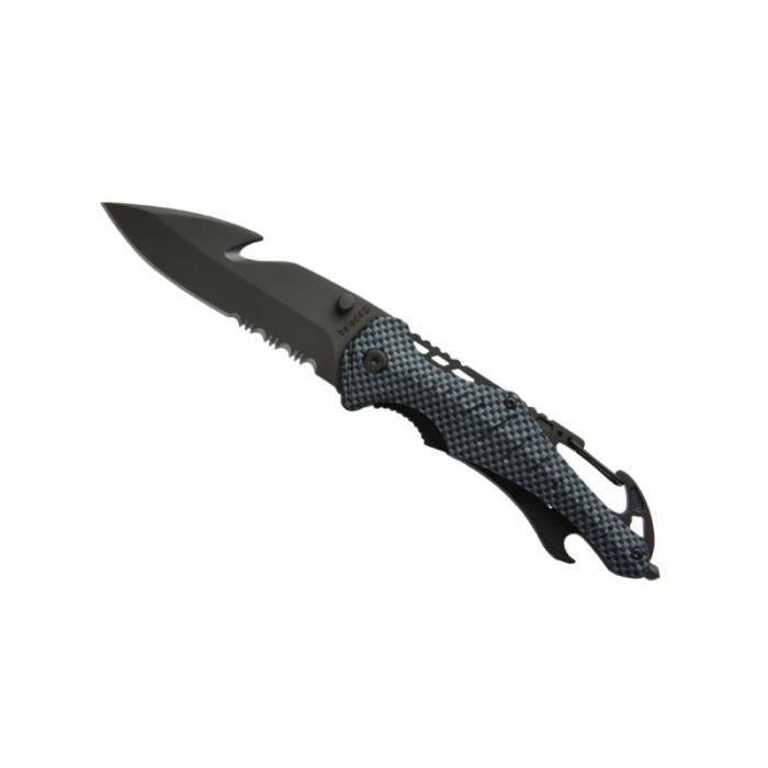 Couteau de sécurité EMERGENCY façon carbone - Baladéo Noir