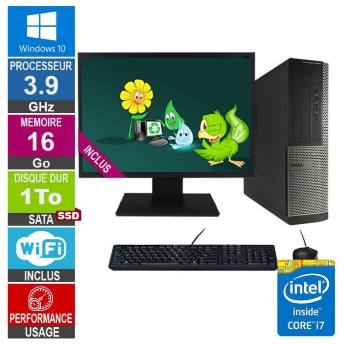 PC Dell Optiplex 3010 DT i7-3770 3.90GHz 16Go/1To SSD Wifi W10 + Ecran 24