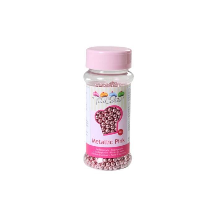 Perle de Sucre Rose métallique 80 gr FunCakes
