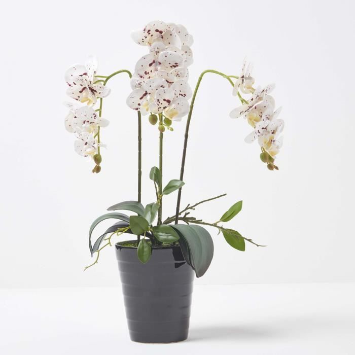 Orchidée artificielle blanche en pot en céramique noir 56 cm