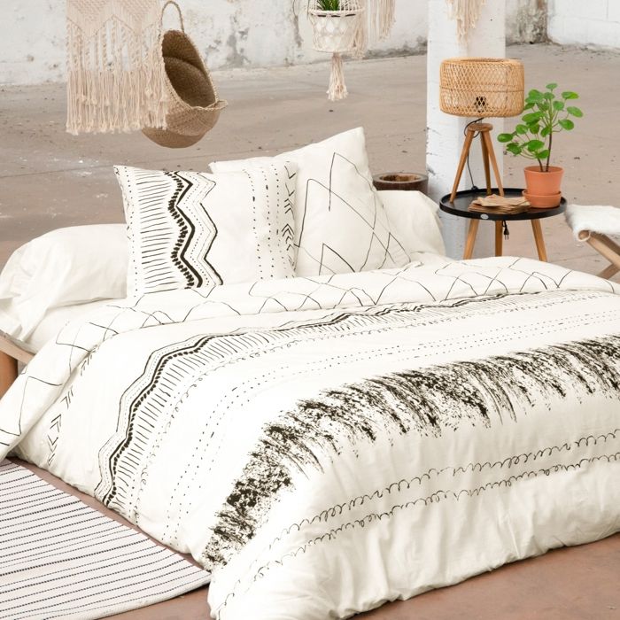 CDaffaires Parure de lit (housse de couette + 2 taies d'oreiller) 260x240 berbere Blanc
