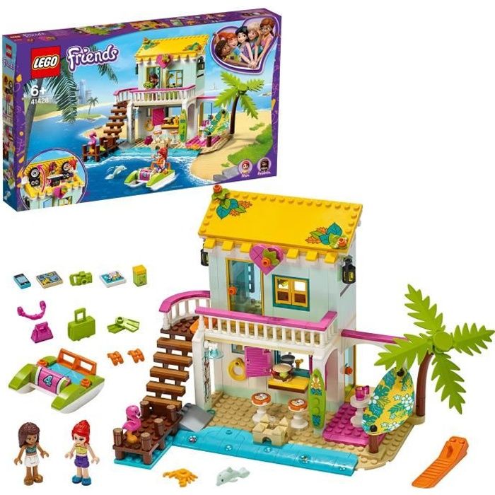 LEGO® Friends 41428 La Maison sur la Plage avec Mini Poupées et 2 Animaux, Jeu de Construction pour Enfant de 6 ans et +