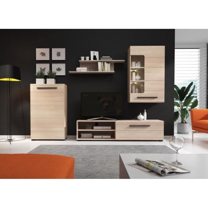 Ensemble meuble TV BRITTA sonoma avec LED