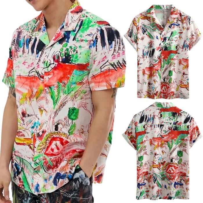 Cardigan à manches courtes pour hommes Chemise de plage Multicolore6554