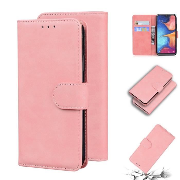 Housse Étui pour Samsung Galaxy A20E - A10E, PU Cuir et Silicone Souple Toucher Confortable Portefeuille Magnétique Support -Rose