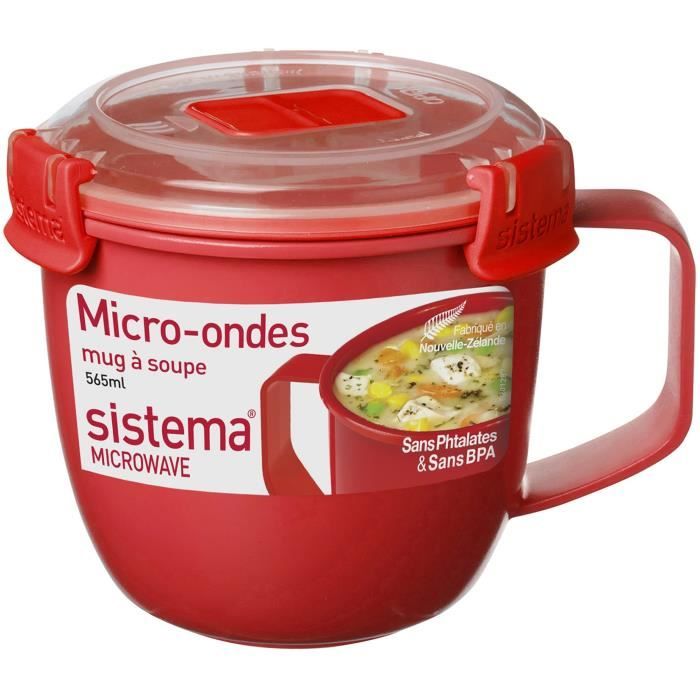 SISTEMA Mug à soupe micro-ondes à clips - 585ml - Rouge