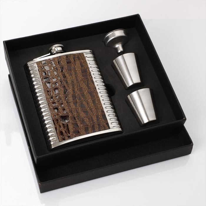 TD® coffret flasque à alcool whisky cuir jack daniel's rhum flacon de hanche acier inoxydable vide 2 verres ouvre bouteille boussole