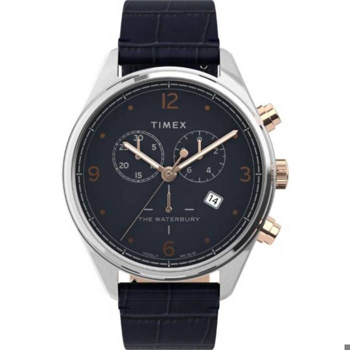 TIMEX - Montre Hommes - Quartz - Chronographe - Bracelet Cuir Bleu - TW2U04600