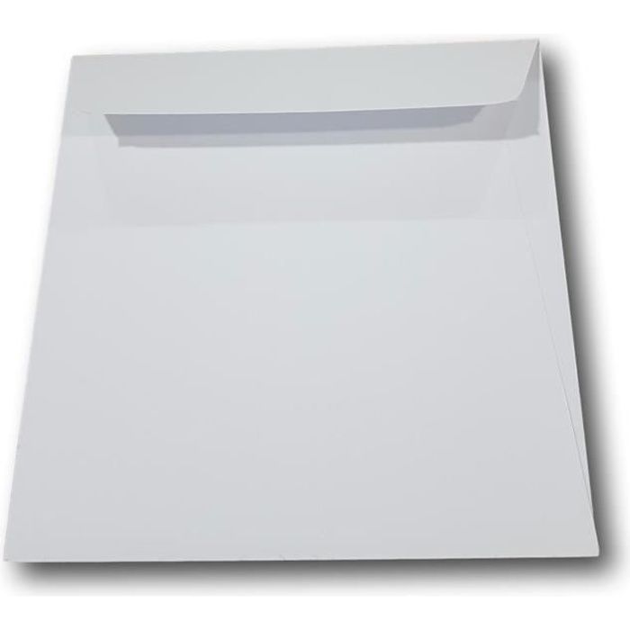 Lot de 10 - Enveloppe blanche Prestige luxe Carré pour carte 165 x 165 mm Papier extra blanc épais 135 g - Patte autocollante pour c