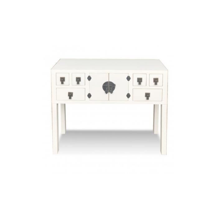 Console bois blanc bordures dorées 6 tiroirs 2 portes PLATA
