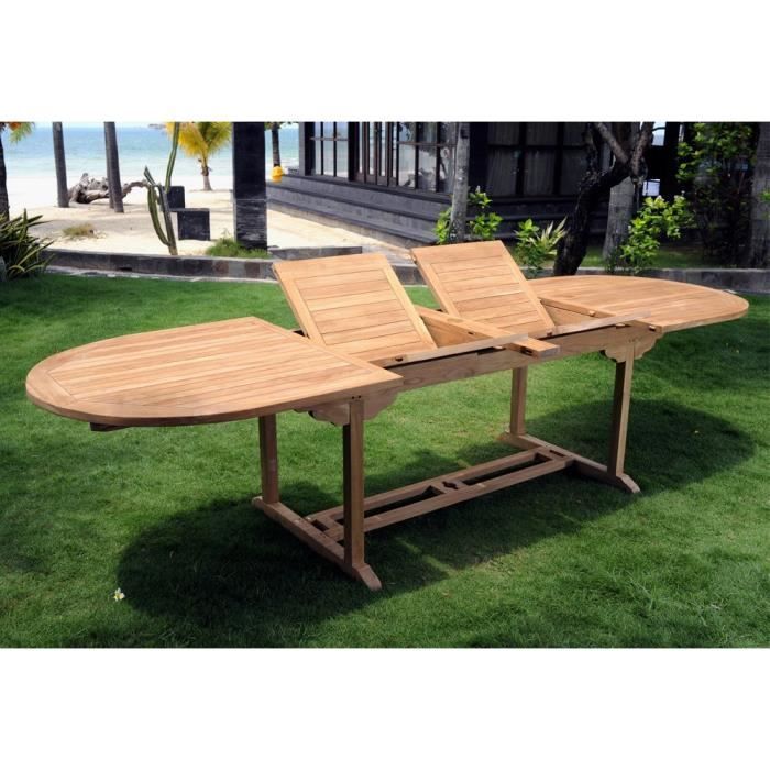 Table de jardin en teck brut XXL 200-250-300 cm double rallonge