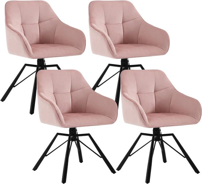 WOLTU Lot de 4 Chaises Pivotante à 360°Chaise Salle à Manger en Velours Fauteuil Scandinave Pieds en Métal Rose W0ATT0390-4
