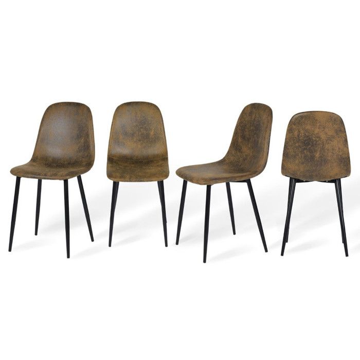 furniturer lot de 4 élégantes chaises de salle à manger en suède simili vintage pieds en métal pour cuisine salle à manger salon