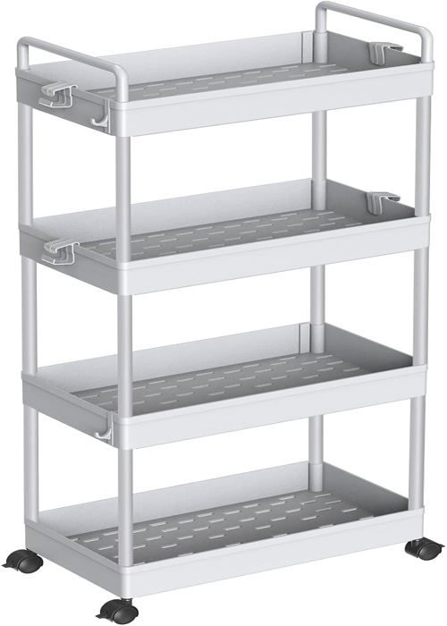 Chariot Rangement 4 Étagères Mobile - Organisateur Plastique Blanc Pour Espaces Étroits