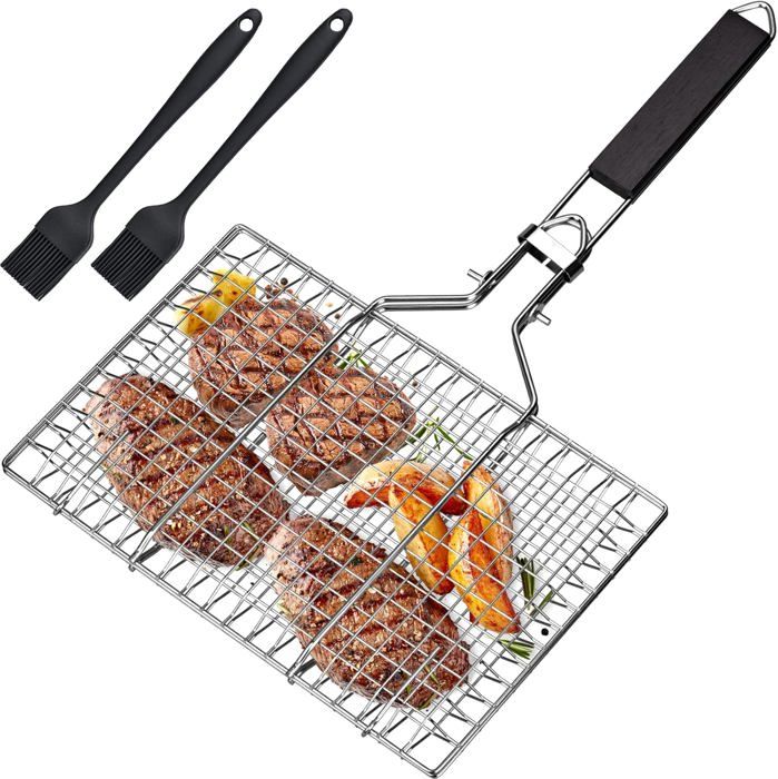 Poêle à Barbecue En Acier Inoxydable 33 Cm - Surface Antiadhésive, Filet Croisé Pour Griller Viandes, Légumes, Poissons - Idéal Foyer, Gril, Cuisson Extérieure