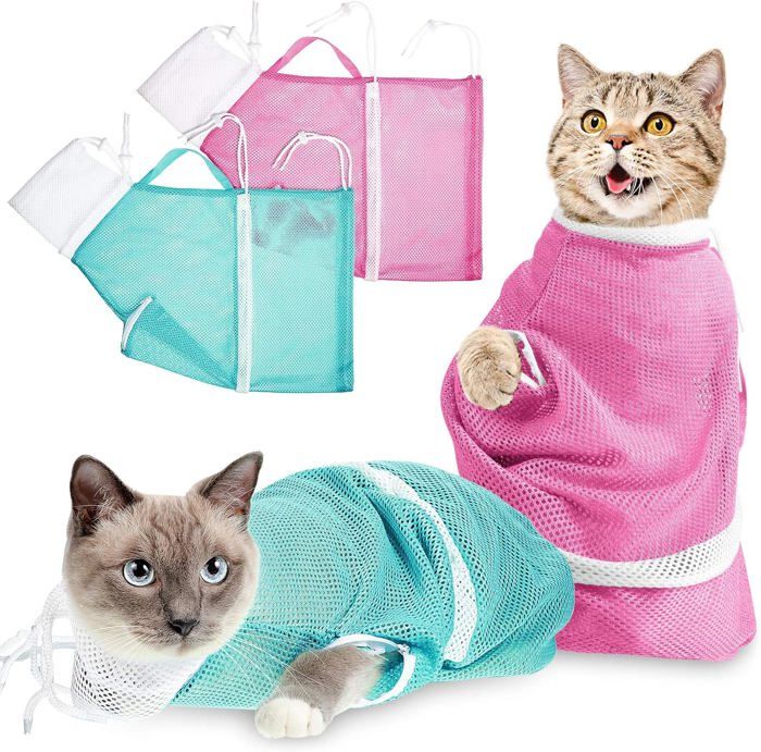 Comparer les prix de Lot de 2 sacs de bain pour chat, filet de douche réglable, multifonctionnel, anti-morsures, anti-rayures