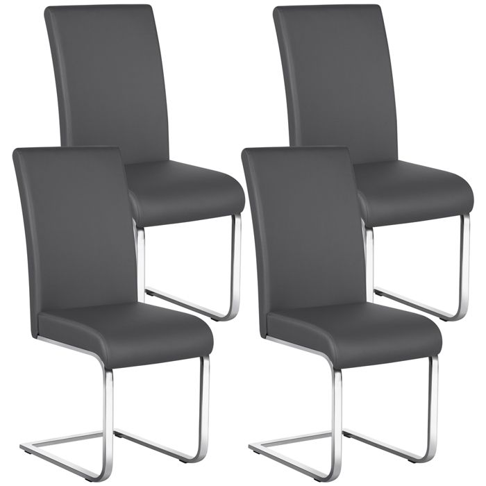 Lot de 4 Chaises de Salle à Manger en Similicuir Polyuréthane avec Pieds Métalliques en U et Haut Dossier Gris Foncé YAHEETECH