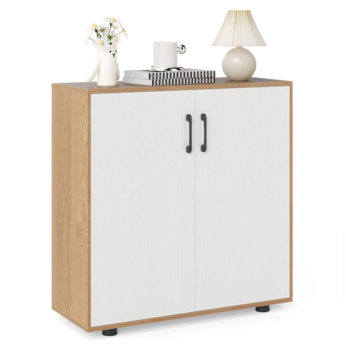 COSTWAY Armoire de Rangement à 2 Portes avec Étagère Ajustable Rangement pour Chaussures pour Cuisine Salon Entrée Naturel COSTWAY Armoire de Rangement à 2 Portes avec Étagère Ajustable Rangement pour Chaussures pour Cuisine Salon Entrée Naturel