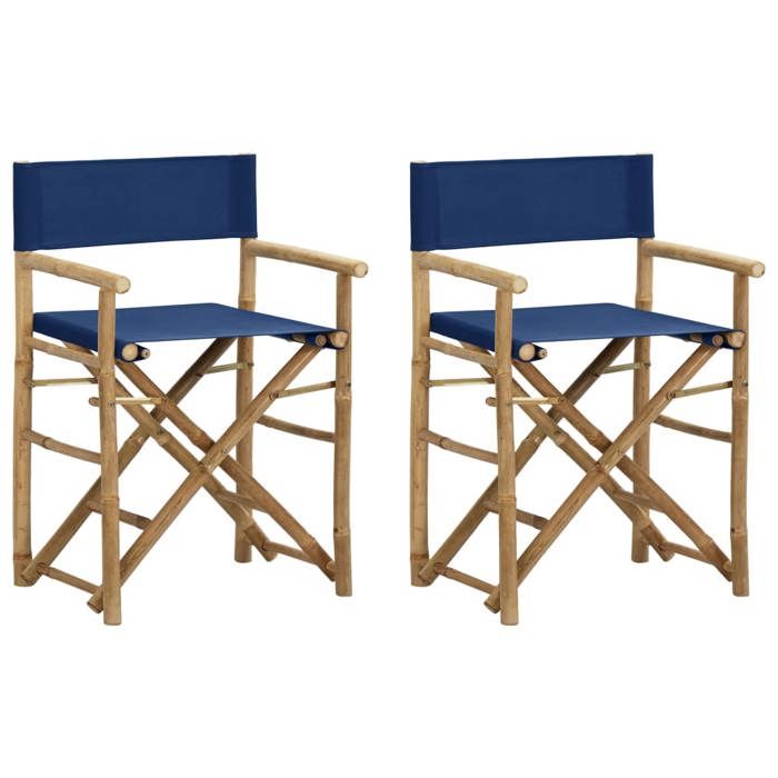Bonne qualité - Chaises pliables de directeur - lot de 2 - Bleu Bambou et tissu60x45x88 cm - pour Cour Balcon DECO M5255827