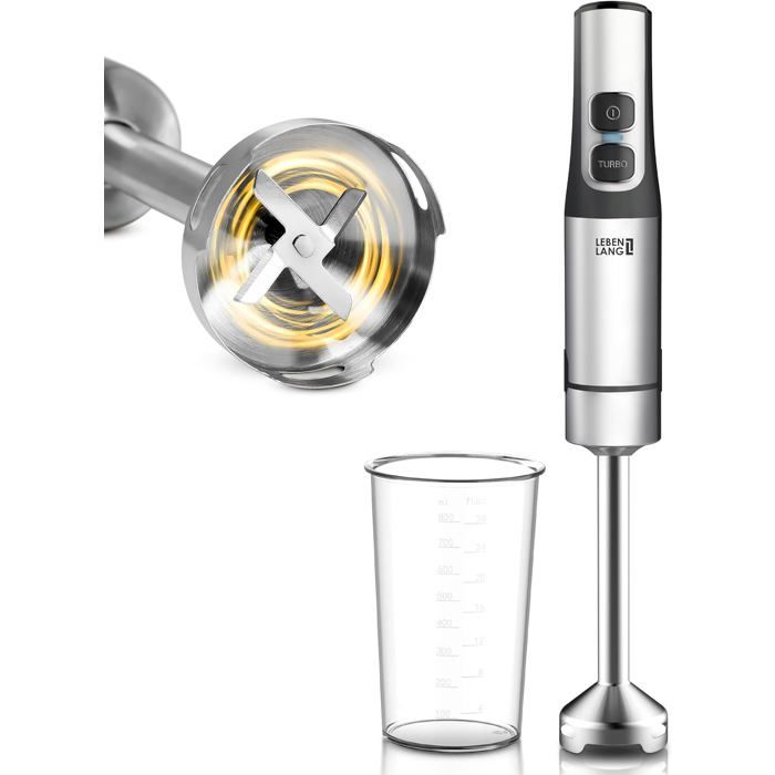Mixeur plongeant 1200W Acier inoxydable - Gobelet doseur 800ml & protection anti-éclaboussures I Réglable en continu & Turbo I