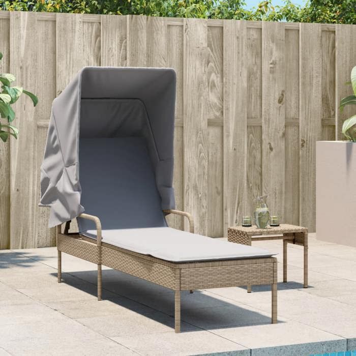 JLL*TOP - Chaise longue - Bain de soleil - avec auvent beige résine tressée LLL1397