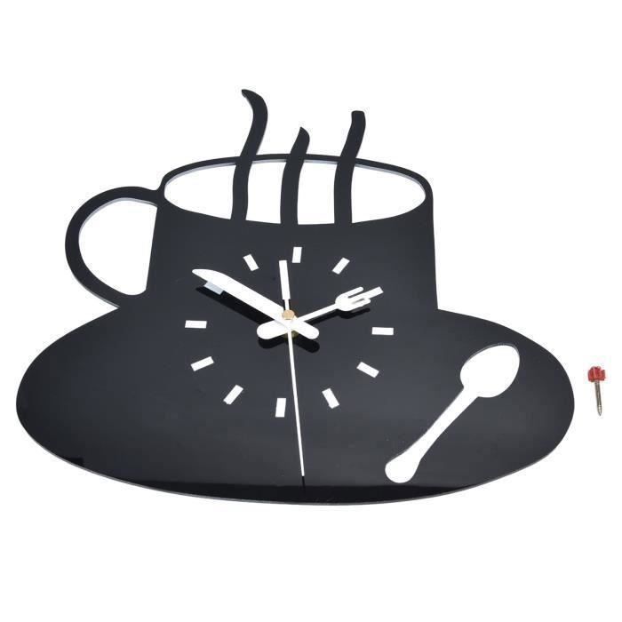 Horloge murale -   - Tasse à café 3D - Acrylique de qualité supérieure - Mouvement silencieux - Noir