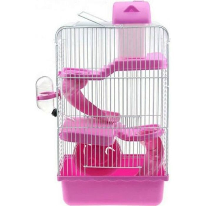 Meilleurs prix pour Rose 3 étages Hamster Cage Pet Souris Rat Gerbille Maison de jeu - Échelle de roue de bouteille deau rose rose CAGE