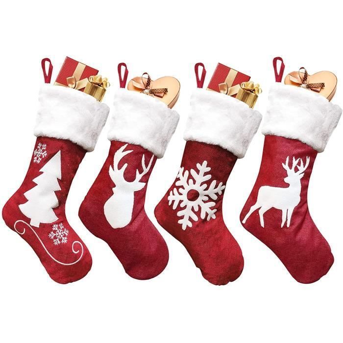 Lot De 2 Chaussettes De Noël Décoratives - Motif écossais (tartan) Rouge Et Rouge Uni - Pour Calendrier De L'Avent Ou Décoration