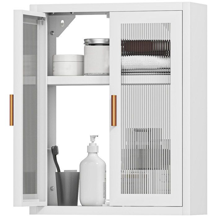 Armoire murale de salle de bain - HOMCOM - 2 portes cannelées étagère réglable - métal - 40x14x50cm - blanc Armoire murale de salle de bain - HOMCOM - 2 portes cannelées étagère réglable - métal - 40x14x50cm - blanc
