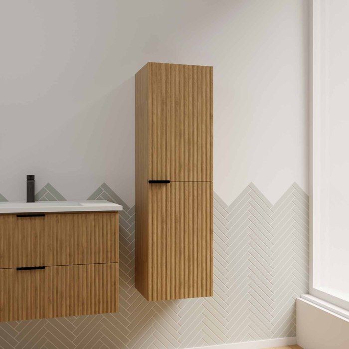 Colonne Façade Ondulee 35x30x120 cm - 2 Portes en MDF Decor Bois - MILO Colonne Façade Ondulee 35x30x120 cm - 2 Portes en MDF Decor Bois - MILO