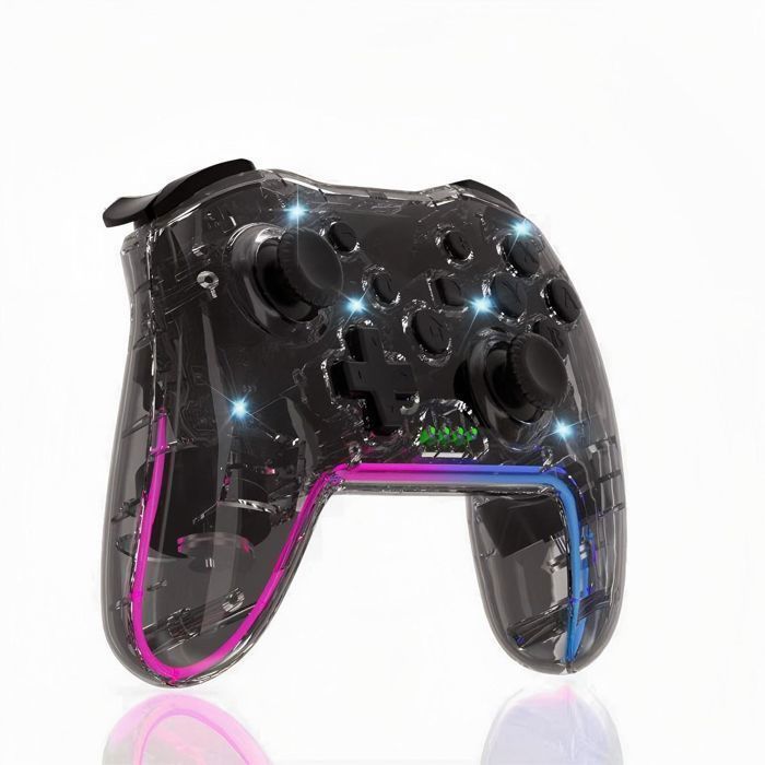 Manette Switch Sans Fil Manette de Jeu Bluetooth avec Éclairage RGB Fonction Turbo /Vibration pour Nintendo Switch 2PCNoir