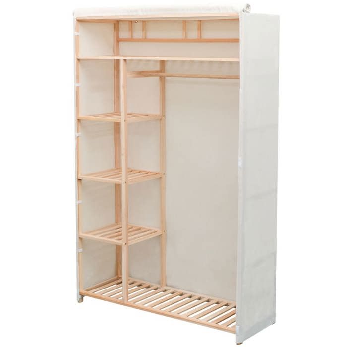 Blanc Garde-robe JILLS Armoire penderie Pour chambre en tissu et bois de pin 110x40x170 cm LV1529