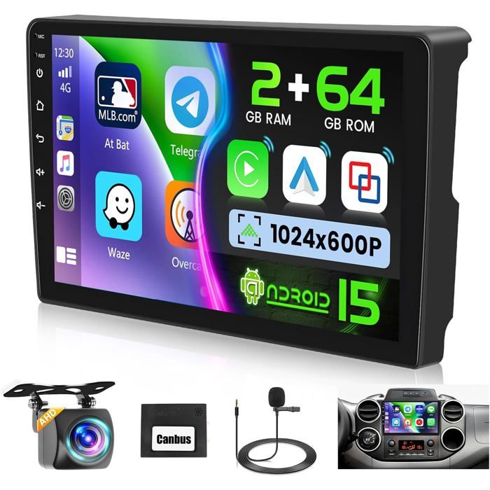 Autoradio Android 15 2+64G 9 pour Citroen Berlingo B9 2008-2017/Peugeot Partner 2008-2019