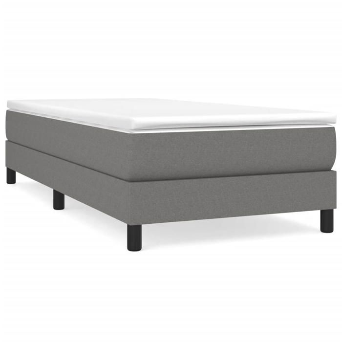 Cadre de lit à ressorts - JILL - Gris foncé - 90x200 cm - Tissu polyester - Lattes de contreplaqué - Pieds robustes
