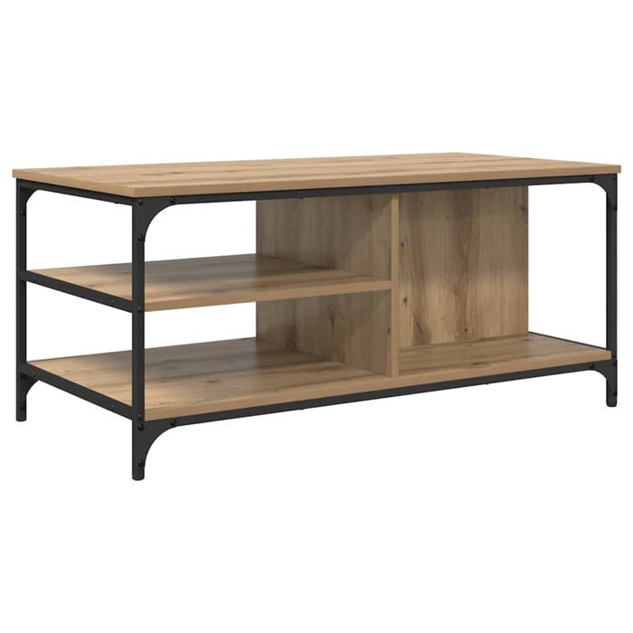 Table basse en bois dingénierie - vidaXL - Chêne artisanal - 100x50x45 cm - Rectangulaire - 3 étagères