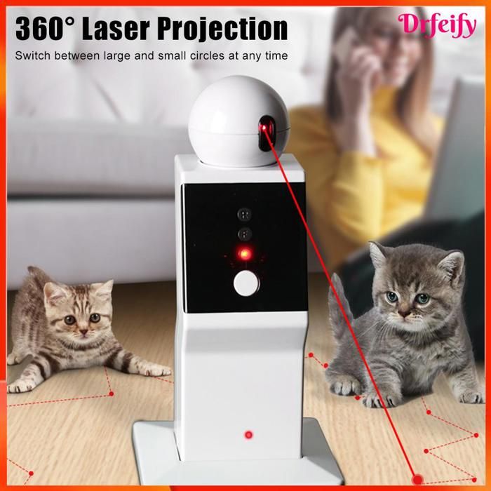 Jouet interactif pour chat - AKOZON - Robot Laser 360 - Projection laser 360° - Batterie 800 mA rechargeable - 3 vitesses