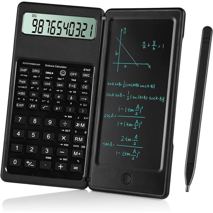 Calculatrice scientifique - Grand écran 10 chiffres bloc-notes - Pour étudiants noire