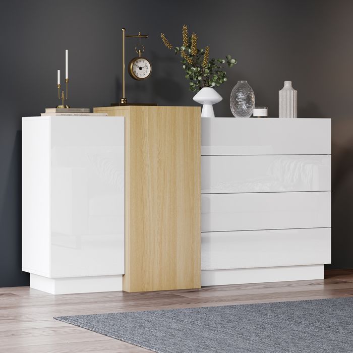 Feuille épaissie Buffet lumineux blanc armoire de salle à manger moderne avec rangement armoire de rangement moderne minimaliste