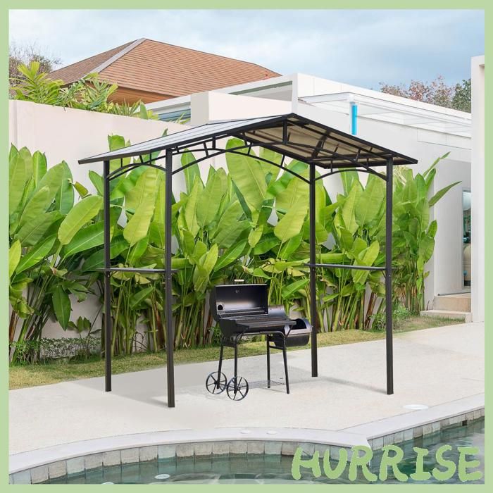 Cocosity Pavillon Jardin 25 X 15 M - Abri Barbecue - 2 Étagères - Toit De Barbecue - Métal Noir Toit Polycarbonate