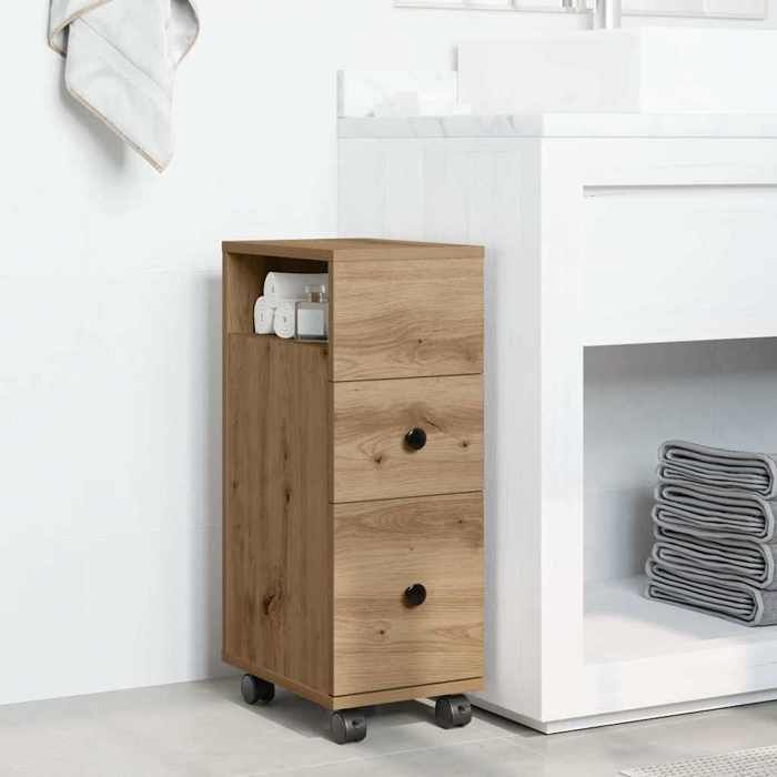 Seasonal SaleMeuble étroit de salle de bain 1PC - SWEETY - placrd de rangement - à roulettes chêne artisanal828512