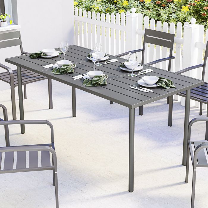 Table de jardin pour 6 personnes 165 x 80 cm table à manger extérieure rectangulaire avec plateau à lattes en métal