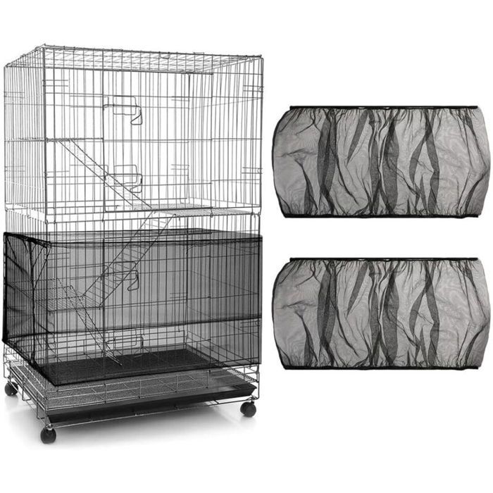 2 Pièces Couverture de Cage à Oiseaux Housse de Protection en Maille Ajustable Attrape Graine Filet de Perroquet en Maille de