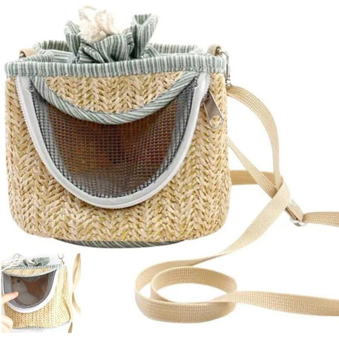 1 Sac de transport pour oiseaux en paille et flanelle avec sangle réglable pour perroquets et petits animaux .