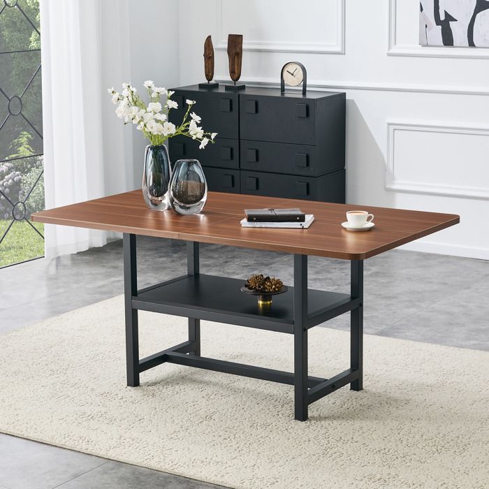 Table à manger rectangulaire noyer et noir 160 × 90 cm pour 4 à 6 personnes